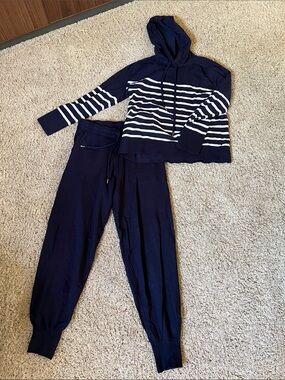 Navy & White Striped Hoodie and Jogger Lounge Set